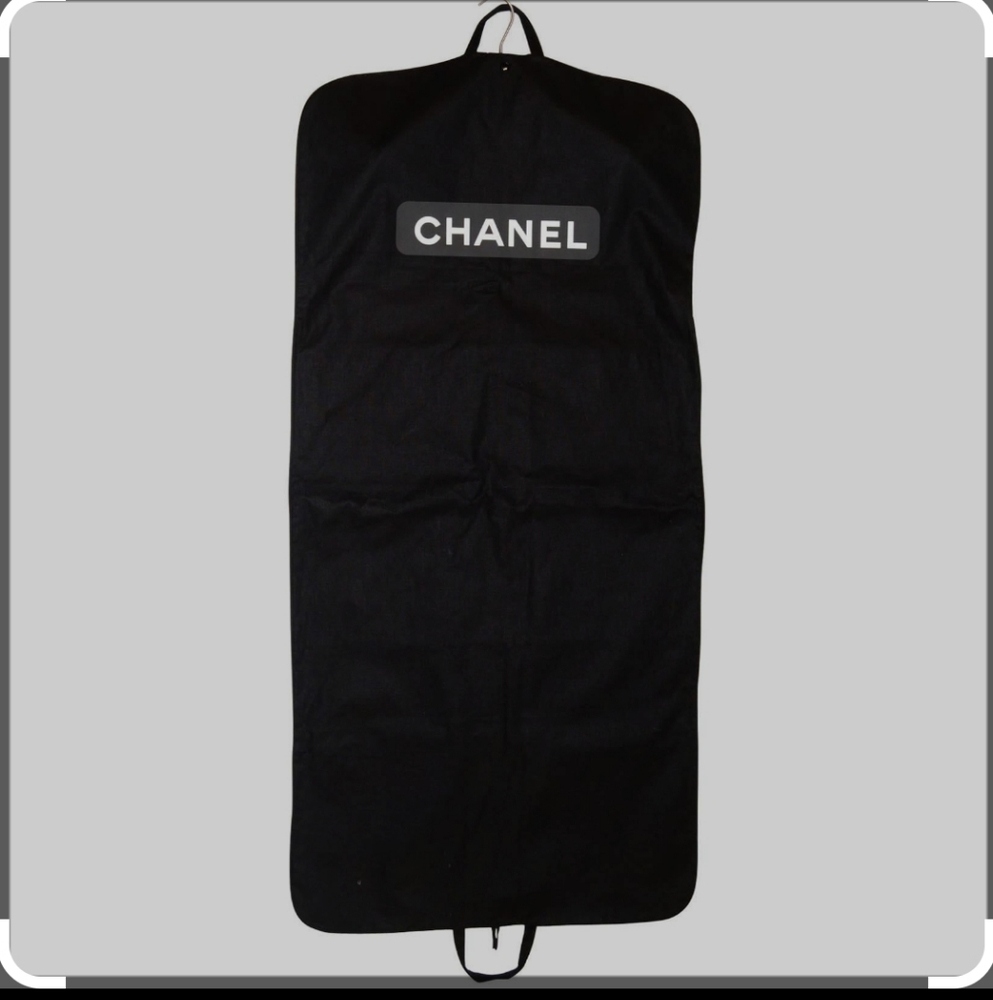 Chanel Black Canvas Garment Bag & Velvet Coat Hanger
